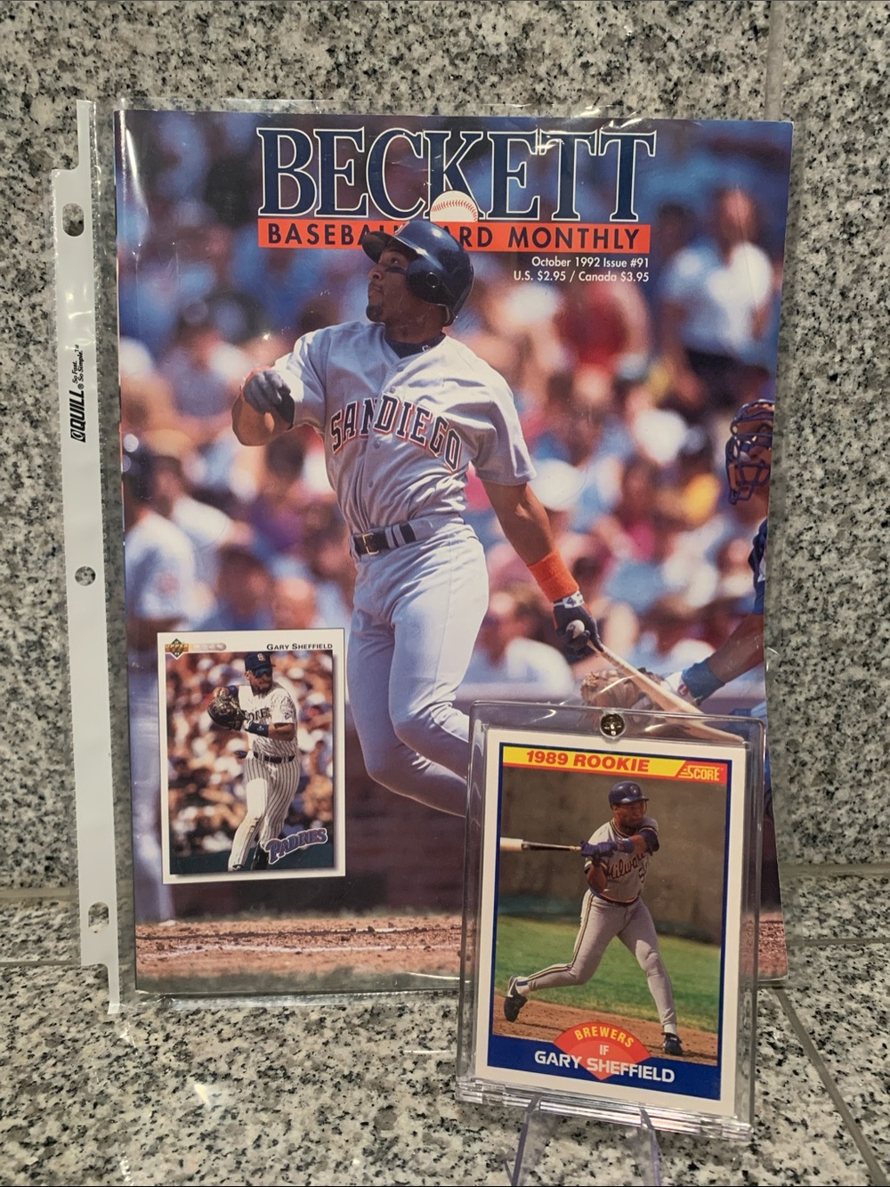 1989 Gary Sheffield Rookie Card In Case & 1992 Beckett Magazine Perfect Shape